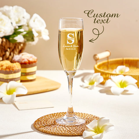 Personalized Bride and Groom Champagne Flutes with Monogram, Names & Date