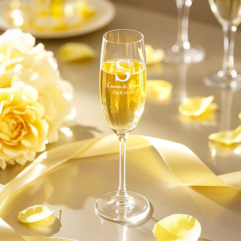 Personalized Bride and Groom Champagne Flutes with Monogram, Names & Date