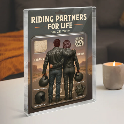  "Riding Partners For Life " 3D Effect Custom Couple Figurine Acrylic Block