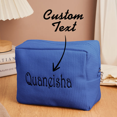 Elegant Personalized Waffle Makeup Bag with Custom Name