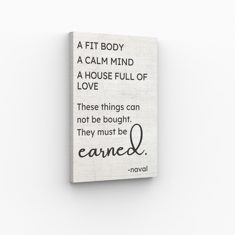 Naval Wisdom Framed Art: Calm Mind, Fit Body, Full of Love, Minimalist Quote Canvas