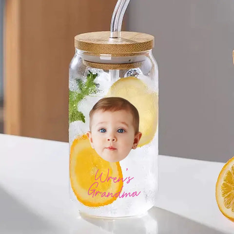 Grandma’s Treasured Glass Tumbler with Custom Baby Photo and Name