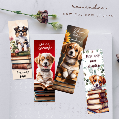New Day, New Chapter Cute Dog Inspirational Bookmark Set