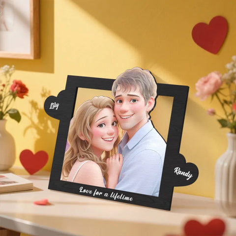Personalized Cartoon Style Heart-Shaped Name Photo Frame