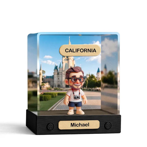 Custom 3D Mini Figure from Photo with Personalized Background & Acrylic Display Box
