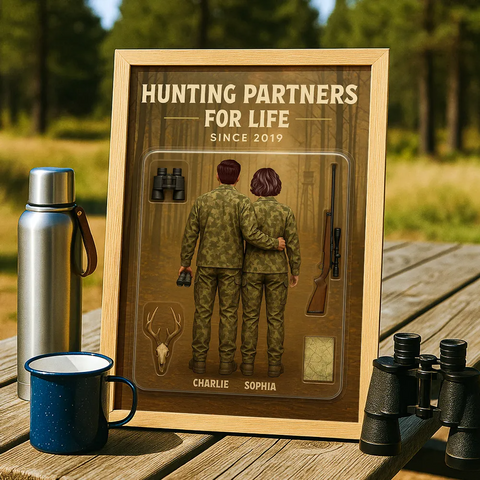 “ Hunting Partners For Life" 3D Effect Custom Couple Figurine Canvas Print/Framed Poster/Poster