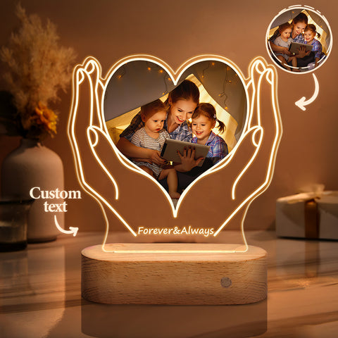 Custom Photo & Text Heart-Shaped Acrylic Night Light