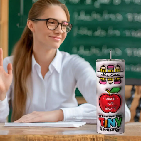 Custom 3D Inflated Apple Tumbler with Rainbow Design Back to School Gift