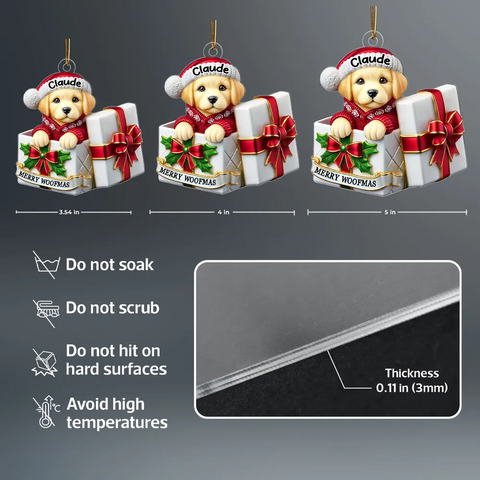 Cute Labrador Dog Inside Gift Box Custom 2D Flat Acrylic Christmas Ornament 2025