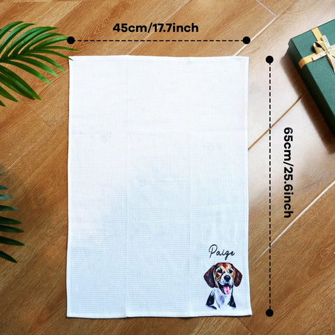 Custom Pet Photo and Name Waffle Tea Towel Oil Painting Style
