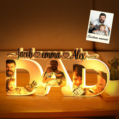 "DAD, You Light Up Our Lives" Custom Photo Name Acrylic Night Light