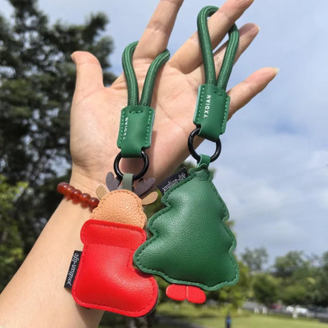 PU Leather Christmas Tree Keychain Ornament