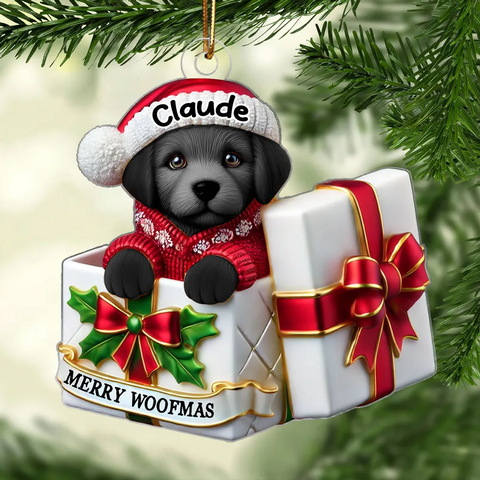 Cute Labrador Dog Inside Gift Box Custom 2D Flat Acrylic Christmas Ornament 2025