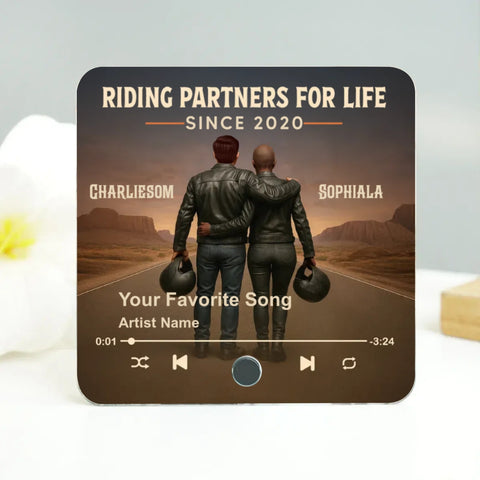 3D Effect Custom Couple Biker Music Fridge Magnet Riding Partners for Life