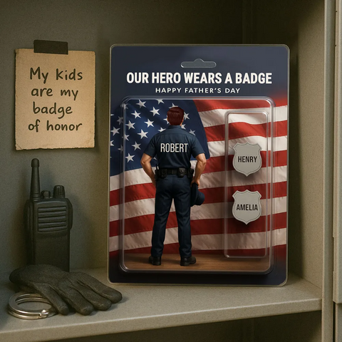 3D Effect Figure My Hero Wears A Badge With Kids' Names Custom Acrylic Block 