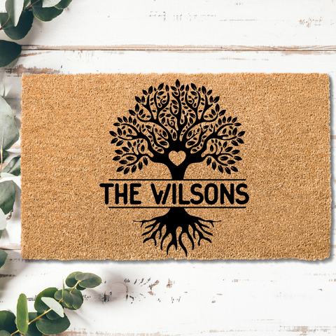 Custom Family Tree Welcome Doormat with Personalized Name