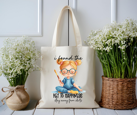 Key to Happiness Funny Quote Canvas Tote Bag