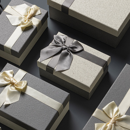 Elegant White & Grey Bow Gift Box – Minimalist Luxury Packaging 800