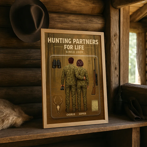 “ Hunting Partners For Life" 3D Effect Custom Couple Figurine Canvas Print/Framed Poster/Poster