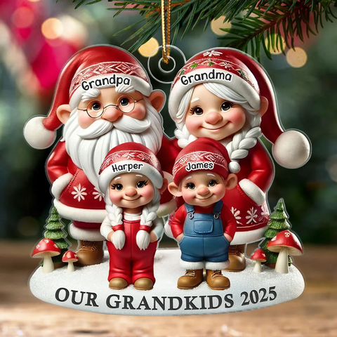 3D Effect Gnome Grandparents And Grandkids Custom Christmas 2025 Acrylic Ornament 
