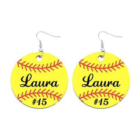 Personalized Wooden Baseball Earrings Custom Name Sports Jewelry