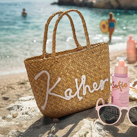 Boho Beach Tote with Personalized Name Stylish Handwoven Summer Bag