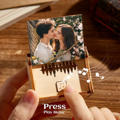 Personalized Wooden Music Box with Custom Song or Voice – Add Your Photo & Message | Perfect Anniversary Gift