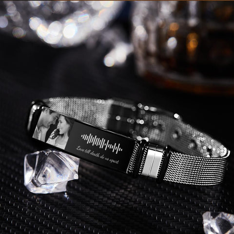 Personalized Song Code Bracelet with Photo and Text for Him