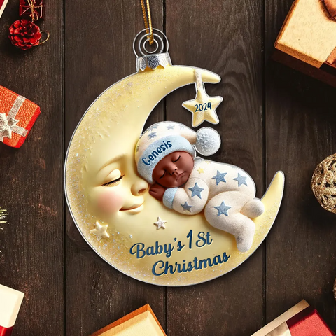 3D Effect Baby On the Moon First Christmas Keepsake 2025 Custom Acrylic Ornament