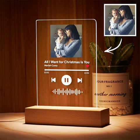 Custom Photo & Song Code Acrylic Night Light Personalized Music Plaque