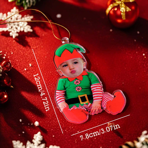 Custom Elf Baby Photo First Christmas Ornament
