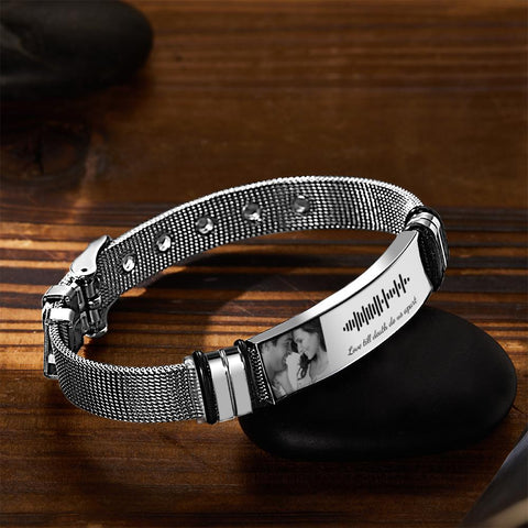 Personalized Song Code Bracelet with Photo and Text for Him