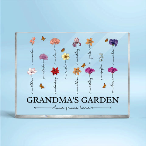 "Love Grows Here" Custom Grandma‘s Garden Beautiful Birth Month Flower Acrylic Block
