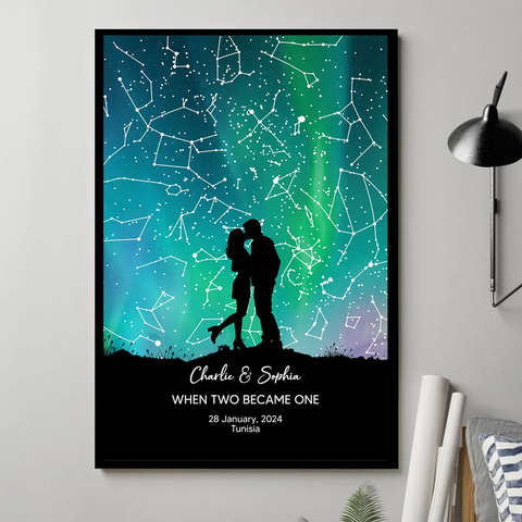 Couple Hugging Kissing Under the Starry Sky Custom Star Map Canvas/Framed Poster/Poster