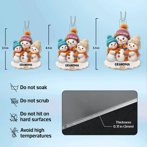 Snowman Grandma and Grandkids Custom Christmas Acrylic Ornament