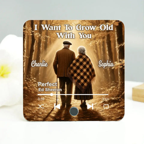 Old Couple Walking In The Yellow Autumn Forest Custom Music Fridge Magnet 2025