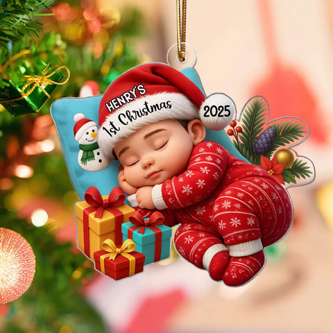 Custom Sleeping Baby's 1st Christmas Acrylic Ornament