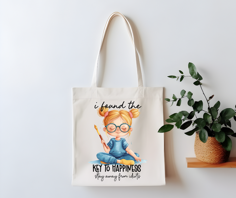 Key to Happiness Funny Quote Canvas Tote Bag
