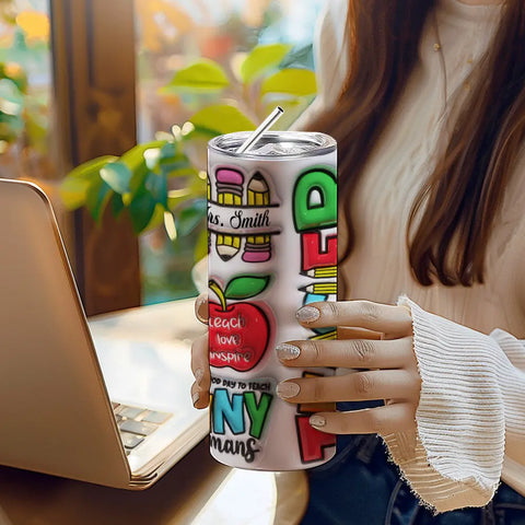 Custom 3D Inflated Apple Tumbler with Rainbow Design Back to School Gift