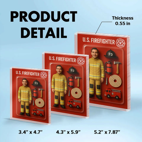 3D Effect Firefighter Custom Action Figure Toy Box Acrylic Block