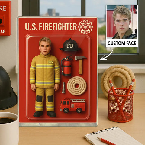 3D Effect Firefighter Custom Action Figure Toy Box Acrylic Block