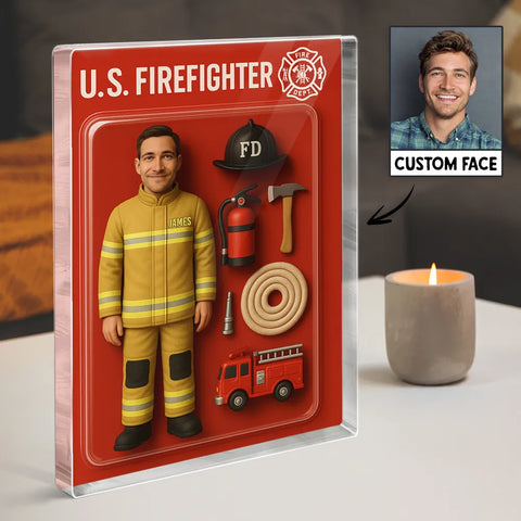 3D Effect Firefighter Custom Action Figure Toy Box Acrylic Block