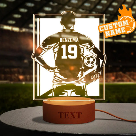 Custom Name and Number Soccer Lamp with Wooden Base