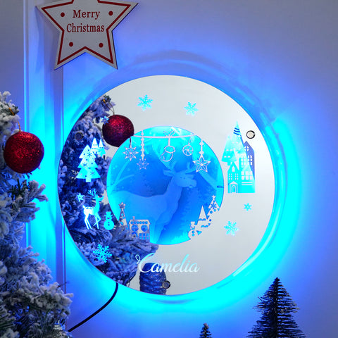 Personalized 2025 Christmas Mirror Light Custom Name LED Holiday Decor