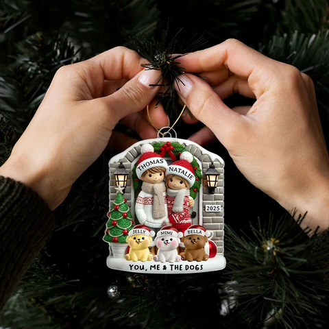 Custom Farmhouse Couple with Pets Christmas 2025 Acrylic Ornament 