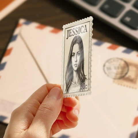 Custom Portrait Photo Vintage Stamp Fridge Magnet