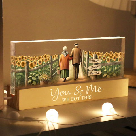 Old Couple Growing Old Together Custom Acrylic Block LED Night Light