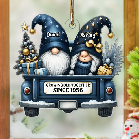 Gnome Couple Growing Old Together Custom Acrylic Christmas Ornament
