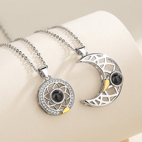 Sun & Moon Custom Photo Projection Couple Necklace