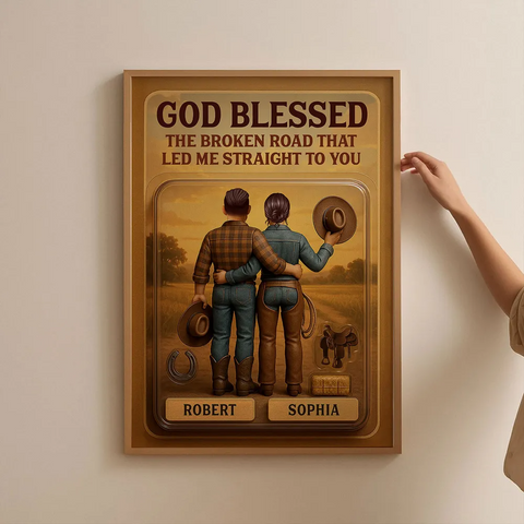 "God Blessed The Broken Road" 3D Effect Custom Couple Figurine Canvas Print/Framed Poster/Poster 
